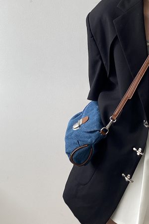 Korean Style Denim Retro Lock Clutch Underarm Bag - Casual Street Shoulder Crossbody Small Bag for Women