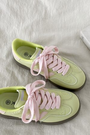 Korean Style Green Apple Training Shoes for Women - 2025 Casual White Sneakers, Versatile A-Gan Board Shoes
