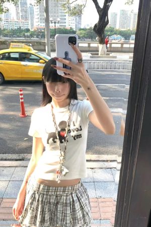 Korean Style Heart Dog Print Short Sleeve T-Shirt for Women - 2025 Summer American Retro Slim Fit Fashion Top