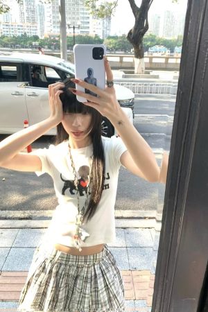 Korean Style Heart Dog Print Short Sleeve T-Shirt for Women - 2025 Summer American Retro Slim Fit Fashion Top