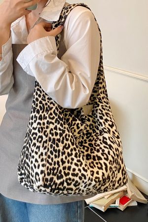 Korean Style High-End Leopard Print Shoulder Bag for Women - 2025 Summer Large Capacity Commuting Tote Bag