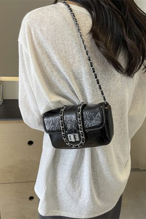 Korean Style High-End Silver Handbag for Women - Laser Cut Small Square Crossbody Bag with Chain Shoulder Strap, Spring/Summer 2025