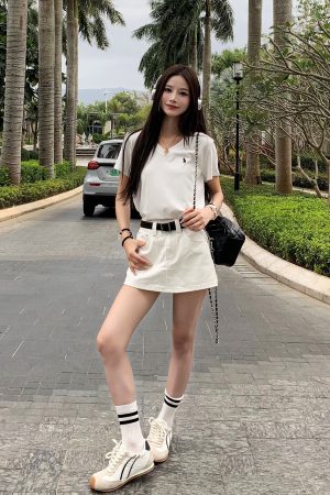 Korean Style High Waist White A-Line Denim Skirt Shorts for Women - Slimming, Versatile Summer Fashion with Pockets
