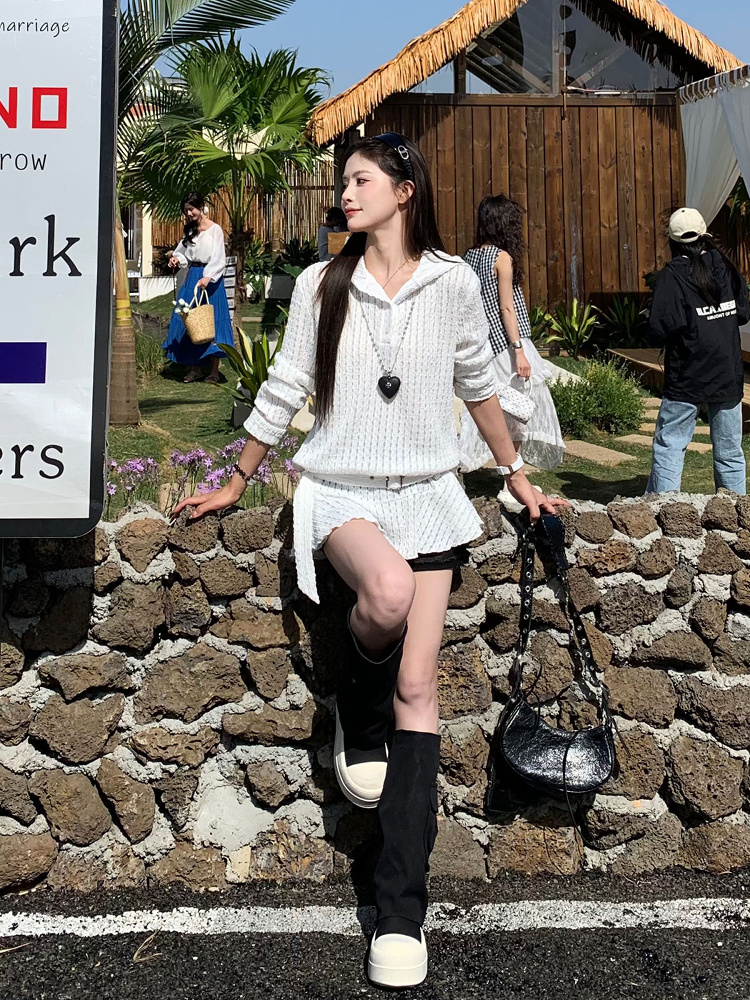 Korean Style Lace Hollow Long Sleeve Knitted Top - Unique Chic Hooded Dress for Spring Summer - Trendy 3MER Inspired Look Korean Style Lace Hollow Long Sleeve Knitted Top - Unique Chic Hooded Dress for Spring Summer - Trendy 3MER Inspired Look