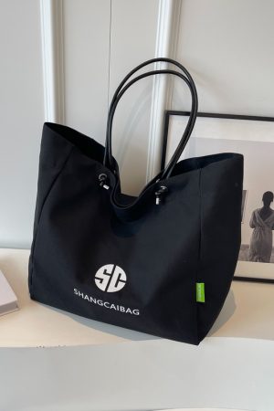 Korean Style Large Capacity Canvas Tote Bag for Women - Fashionable Portable Shopping & Casual Commuting Shoulder Bag