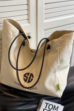 Korean Style Large Capacity Canvas Tote Bag for Women - Fashionable Portable Shopping & Casual Commuting Shoulder Bag