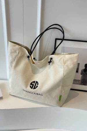 Korean Style Large Capacity Canvas Tote Bag for Women - Fashionable Portable Shopping & Casual Commuting Shoulder Bag