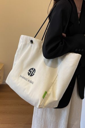 Korean Style Large Capacity Canvas Tote Bag for Women - Fashionable Portable Shopping & Casual Commuting Shoulder Bag