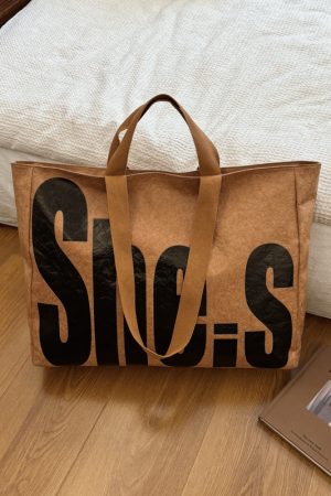 Korean-Style Large-Capacity Tote Bag for Women - 2025 Autumn Winter Literary Letter Print Shoulder Bag, Versatile Fashion Accessory