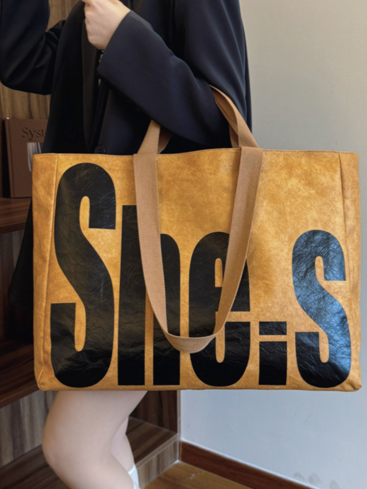 Korean-Style Large-Capacity Tote Bag for Women - 2025 Autumn Winter Literary Letter Print Shoulder Bag, Versatile Fashion Accessory Korean-Style Large-Capacity Tote Bag for Women - 2025 Autumn Winter Literary Letter Print Shoulder Bag, Versatile Fashion Accessory