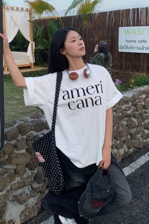 Korean Style Loose Casual Short Sleeve T-Shirt for Women with American Letter Print - Summer Round Neck Couple Top