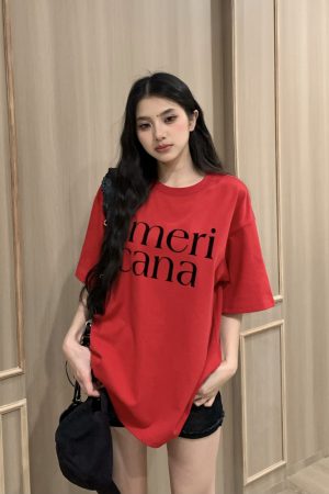 Korean Style Loose Casual Short Sleeve T-Shirt for Women with American Letter Print - Summer Round Neck Couple Top