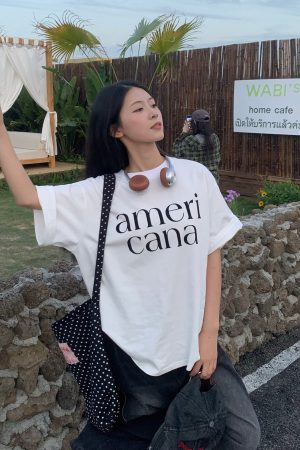 Korean Style Loose Casual Short Sleeve T-Shirt for Women with American Letter Print - Summer Round Neck Couple Top