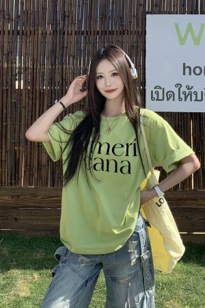 Korean Style Loose Casual Short Sleeve T-Shirt for Women with American Letter Print - Summer Round Neck Couple Top