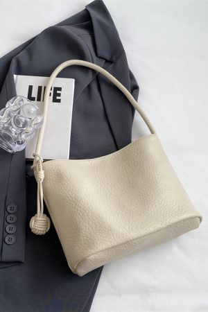 Korean-Style Minimalist Large-Capacity Tote Bag for Women, 2025 Trendy Lychee Pattern Underarm Handbag