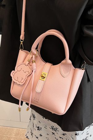 Korean-Style Minimalist Lychee Texture Handbag for Women - Versatile Small Crossbody Bucket Bag, 2025 Spring Collection