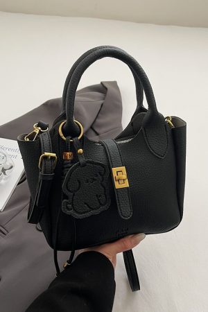 Korean-Style Minimalist Lychee Texture Handbag for Women - Versatile Small Crossbody Bucket Bag, 2025 Spring Collection