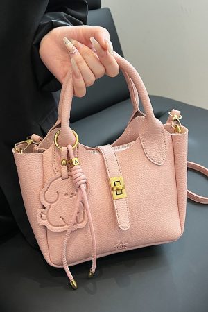 Korean-Style Minimalist Lychee Texture Handbag for Women - Versatile Small Crossbody Bucket Bag, 2025 Spring Collection