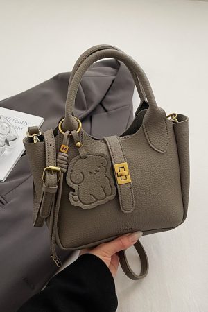 Korean-Style Minimalist Lychee Texture Handbag for Women - Versatile Small Crossbody Bucket Bag, 2025 Spring Collection