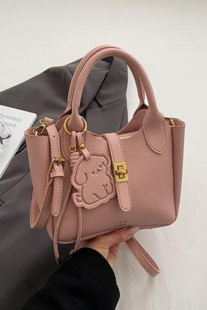 Korean-Style Minimalist Lychee Texture Handbag for Women - Versatile Small Crossbody Bucket Bag, 2025 Spring Collection