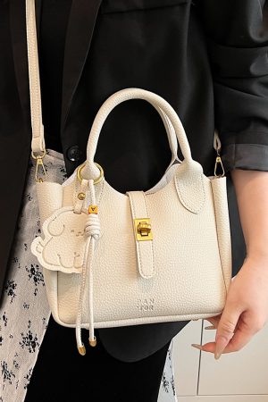 Korean-Style Minimalist Lychee Texture Handbag for Women - Versatile Small Crossbody Bucket Bag, 2025 Spring Collection