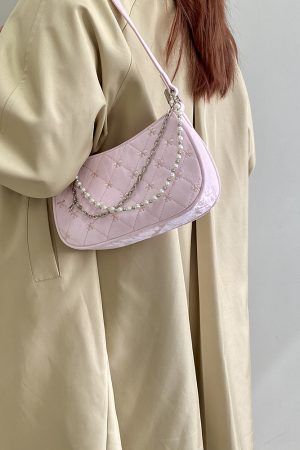 Korean-Style Pink Chain Underarm Crossbody Bag for Women - Trendy Small Shoulder Bag with Niche Design for 2025