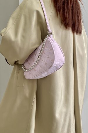 Korean-Style Pink Chain Underarm Crossbody Bag for Women - Trendy Small Shoulder Bag with Niche Design for 2025