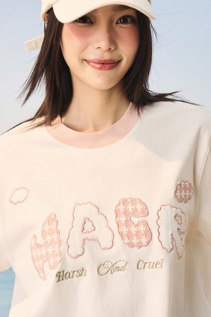 Korean Style Playful Cloud Patch T-Shirt - Cool Feeling Sorona Fabric Couple Tee for Summer Fashion