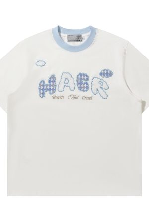 Korean Style Playful Cloud Patch T-Shirt - Cool Feeling Sorona Fabric Couple Tee for Summer Fashion