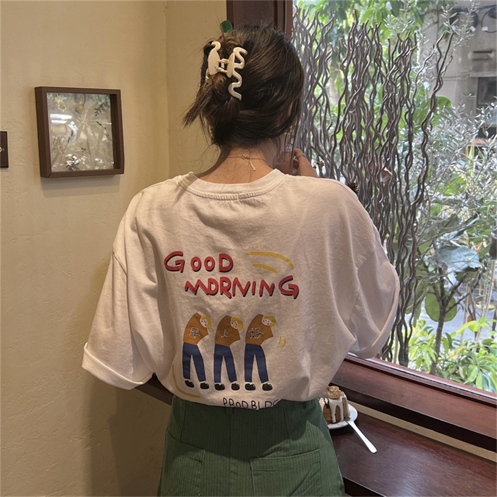 Korean Style Plus Size Loose Fit Cotton T-Shirt for Women - Summer 2025 Short Sleeve Versatile Basic Top