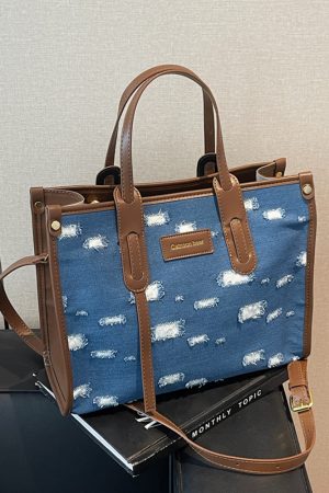 Korean-Style Ripped Denim Tote Bag for Women - Large Capacity Shoulder Crossbody Bag for Commuting - 2025 Fashion Trend