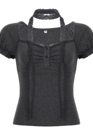 Korean Style Ruffled Short Sleeve Top and Bow Half-Length Skirt Set - Chic Seoul Diary Look