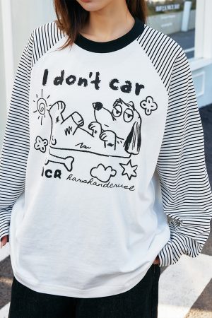 Korean Style Striped Spliced Hand-Painted Loose Raglan Long Sleeve T-Shirt for Couples