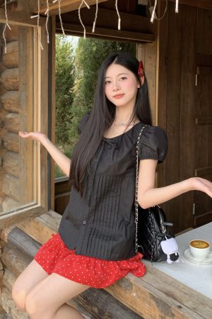 Korean Style Sweet Puff Sleeve Shirt for Women - Summer Slim Fit Versatile Short Sleeve Top, Perfect for Y2K and Casual Wear