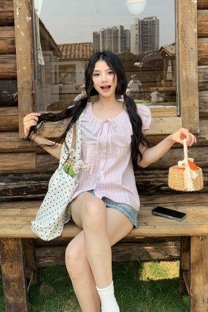 Korean Style Sweet Puff Sleeve Shirt for Women - Summer Slim Fit Versatile Short Sleeve Top, Perfect for Y2K and Casual Wear