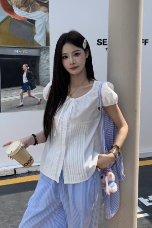 Korean Style Sweet Puff Sleeve Shirt for Women - Summer Slim Fit Versatile Short Sleeve Top, Perfect for Y2K and Casual Wear