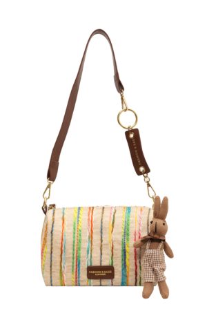 Korean-Style Trendy Women's Rainbow Woven Boston Bag - Versatile Autumn/Winter Shoulder Bag for 2025 Fashion