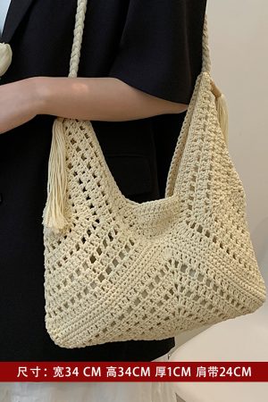 Korean-Style Woven Underarm Bag, Casual Straw Shoulder Bag for Summer 2025, Large Capacity Minimalist Seaside Vacation Accessory