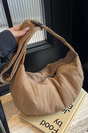 Korean Style Wrinkled Canvas Bag for Women, Casual Large Capacity Commuting Dumpling Shoulder Crossbody Bag, Versatile Student Tote