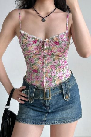 Lace Hollow Out Floral Camisole - Women's Summer Slim Fit Top in European American Style, Perfect for Y2K and 90s Inspired Looks