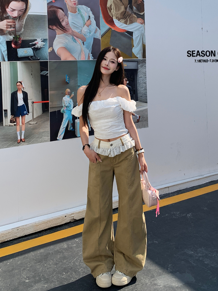 Lace One-Shoulder Floral Bud T-Shirt for Women - Elegant Slim Fit Spring 2025 Top, Y2K Style, Trendy Floral Design Lace One-Shoulder Floral Bud T-Shirt for Women - Elegant Slim Fit Spring 2025 Top, Y2K Style, Trendy Floral Design