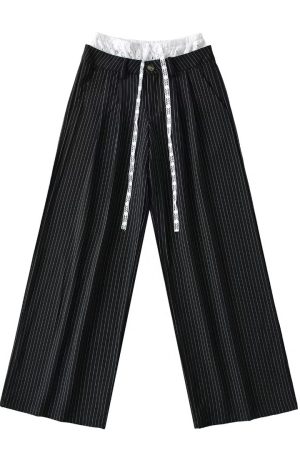 Lace Spliced Low Waist Loose Slimming Striped Wide Leg Pants for Women - Casual 2025 Fashion Trend