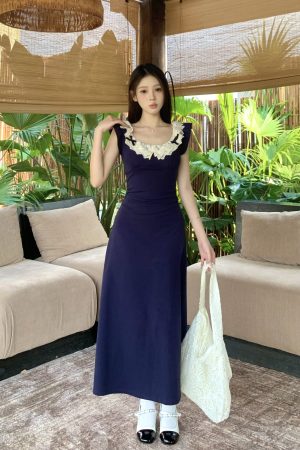 Lace Splicing Design Strap Dress - Women's Summer Sexy Slim Fit Dress with 90s Inspired Style