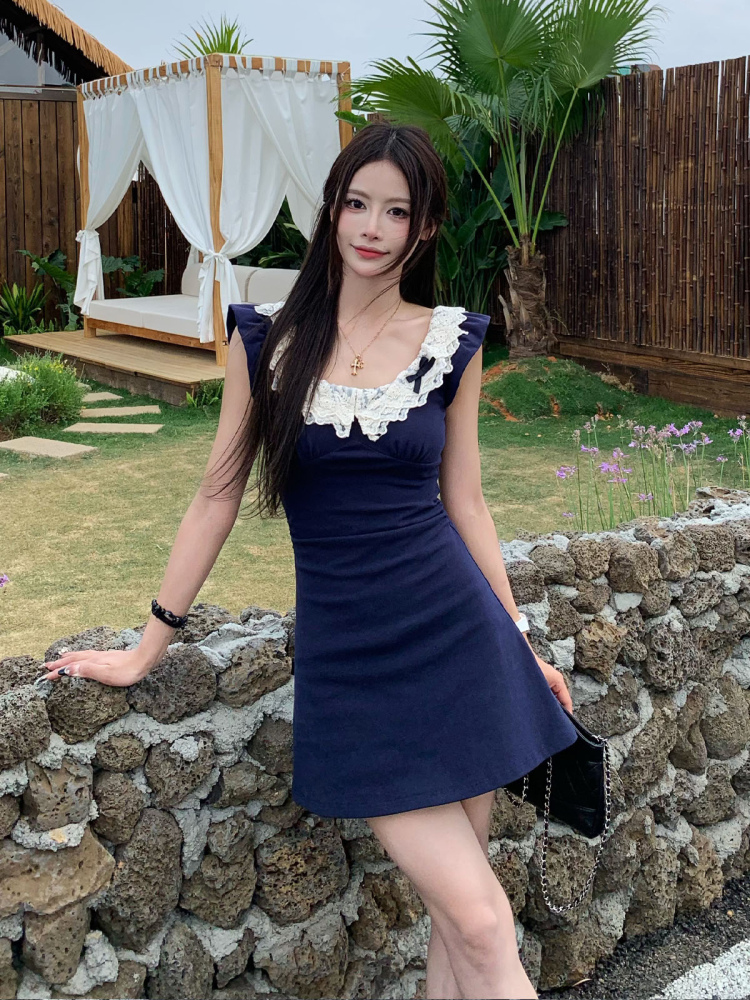 Lace Splicing Design Strap Dress - Women's Summer Sexy Slim Fit Dress with 90s Inspired Style Lace Splicing Design Strap Dress - Women's Summer Sexy Slim Fit Dress with 90s Inspired Style