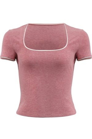 Lace Trim Square Collar Short Sleeve T-Shirt for Women - Slim Fit, Flattering, Sexy Cropped Top in Pure Desire Style