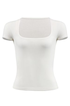 Lace Trim Square Collar Short Sleeve T-Shirt for Women - Slim Fit, Flattering, Sexy Cropped Top in Pure Desire Style