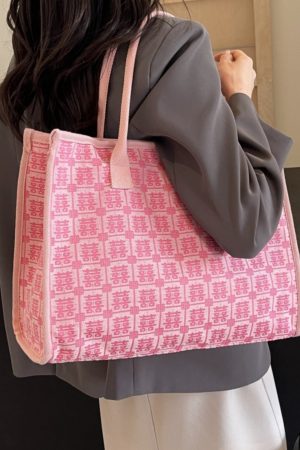 Large Capacity Canvas Bride Tote Bag for Weddings - Joy Character Design, Red Shoulder Bag, 2025 New Style