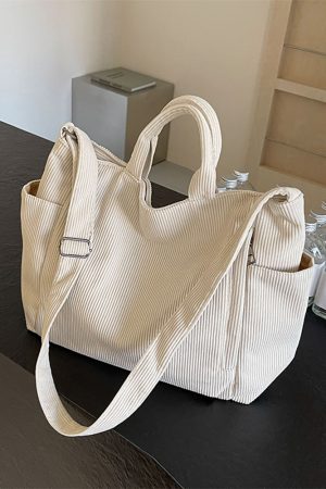 Large Capacity Corduroy Tote Bag for Women - 2025 Spring/Summer Style | Versatile Shoulder & Crossbody Bag for Class and Commuting
