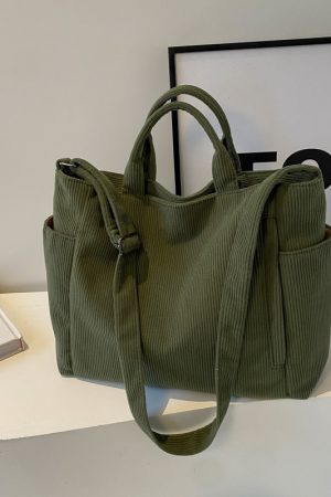 Large Capacity Corduroy Tote Bag for Women - 2025 Spring/Summer Style | Versatile Shoulder & Crossbody Bag for Class and Commuting