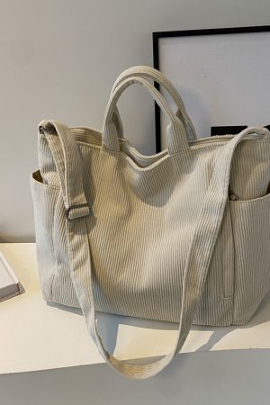 Large Capacity Corduroy Tote Bag for Women - 2025 Spring/Summer Style | Versatile Shoulder & Crossbody Bag for Class and Commuting